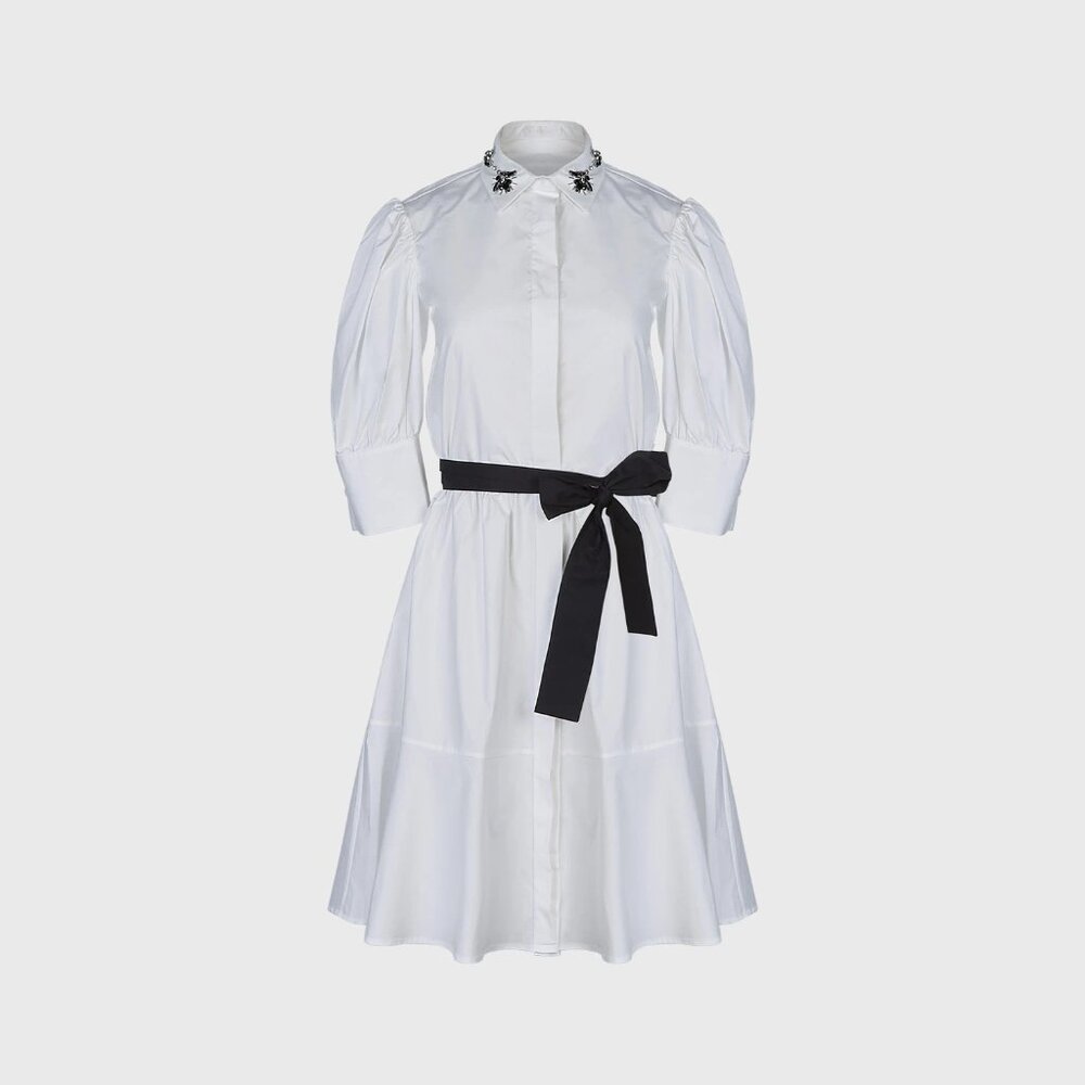 NWT ANNE FONTAINE Roxane Dress White Cotton Poplin Shirt Dress Size 46